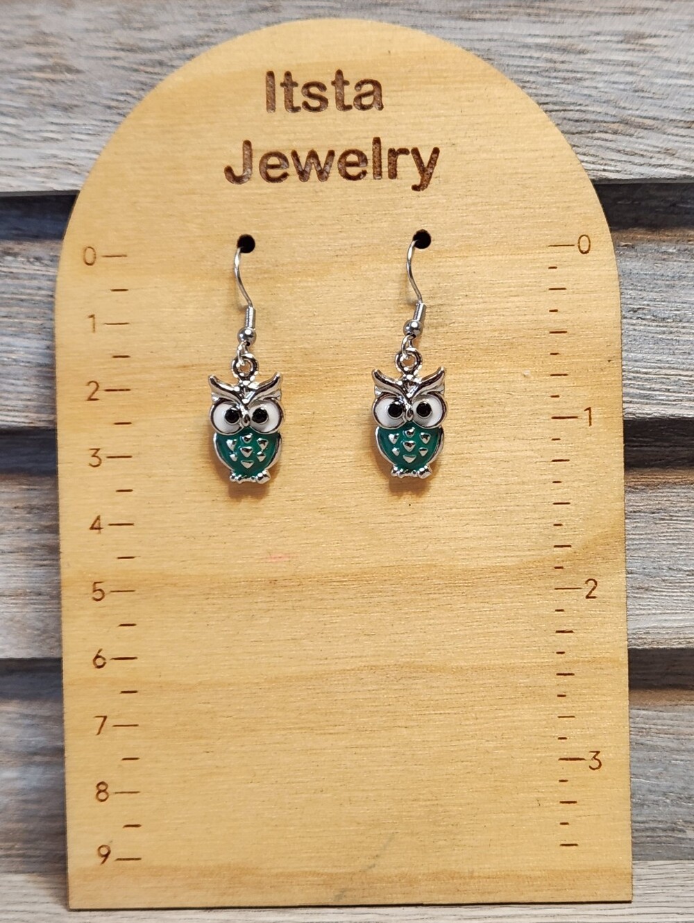 Green Owl Earrings Stainless Steel French Earwires A02